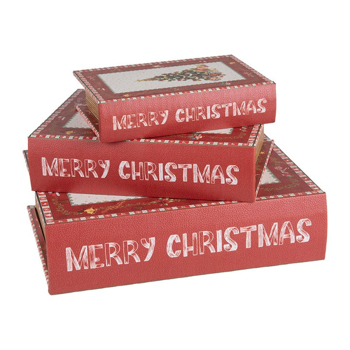 Opbergdoos Set (3 st.) — Boekenlook — Rood — Kerst