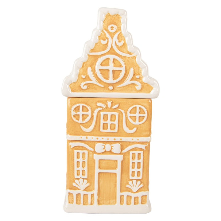 Clayre & Eef Voorraadpot Deksel Gingerbread house 13x11x24 cm Bruin Keramiek