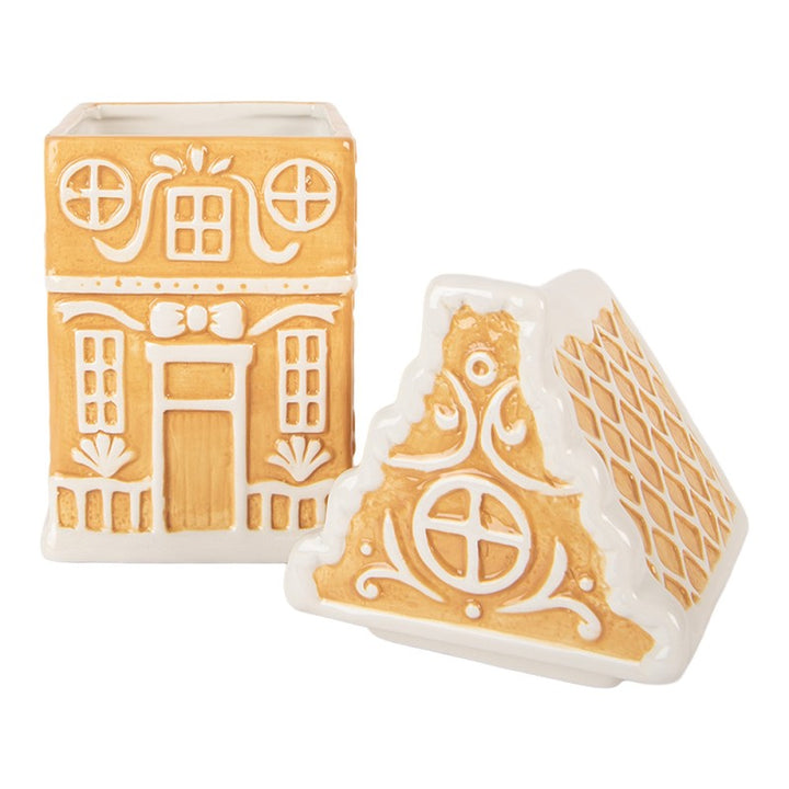 Clayre & Eef Voorraadpot Deksel Gingerbread house 13x11x24 cm Bruin Keramiek