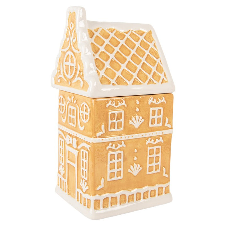 Clayre & Eef Voorraadpot Deksel Gingerbread house 13x11x24 cm Bruin Keramiek