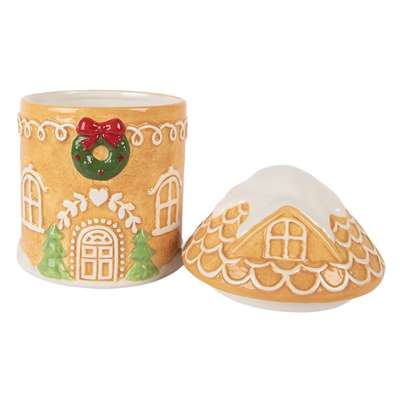 Clayre & Eef Voorraadpot Deksel Gingerbread house Ø 13x17 cm Bruin Keramiek