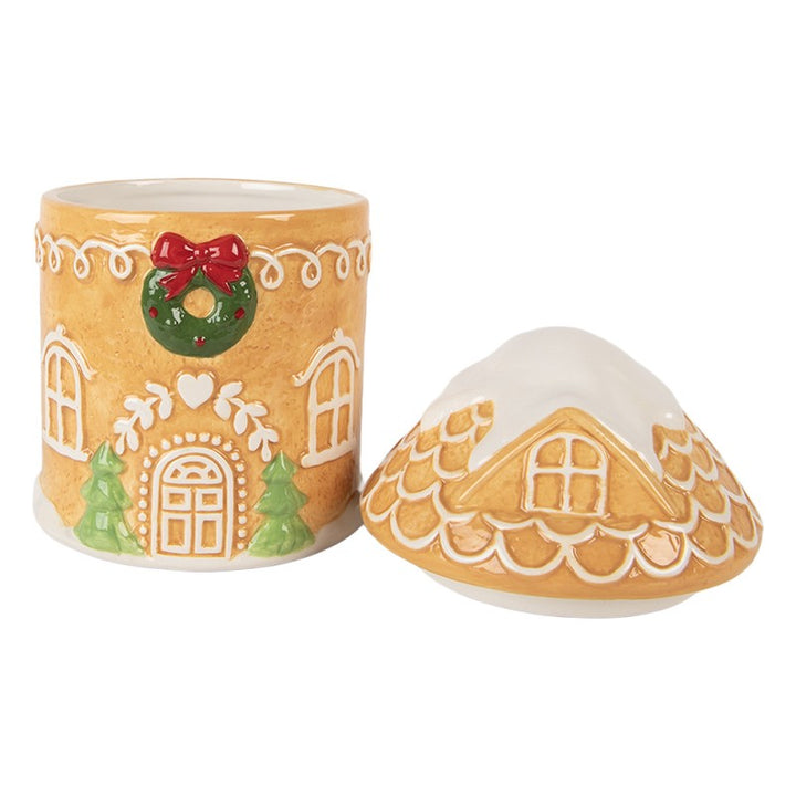 Clayre & Eef Voorraadpot Deksel Gingerbread house Ø 13x17 cm Bruin Keramiek