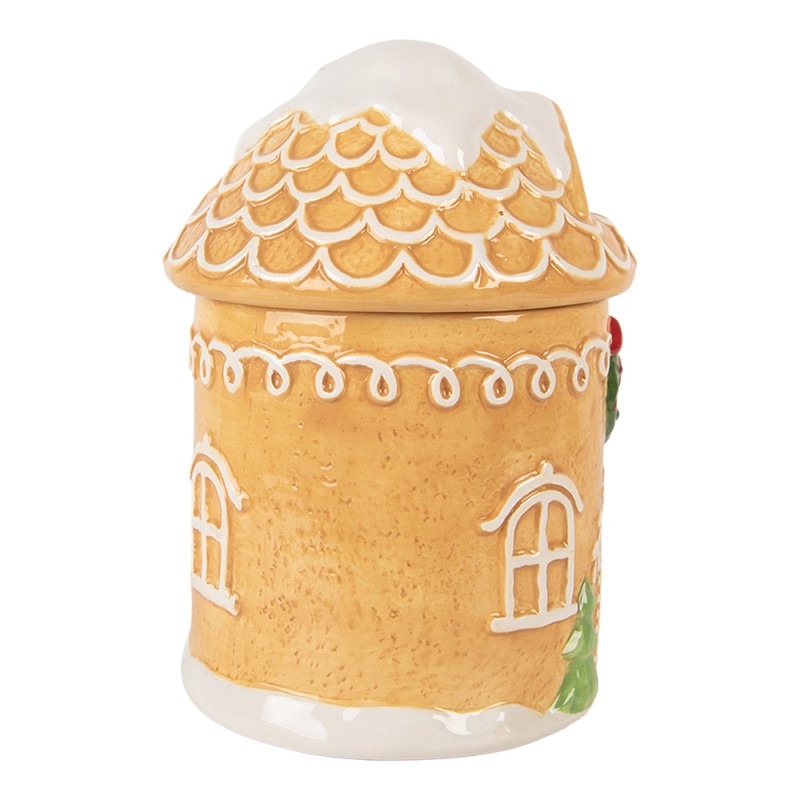 Clayre & Eef Voorraadpot Deksel Gingerbread house Ø 13x17 cm Bruin Keramiek