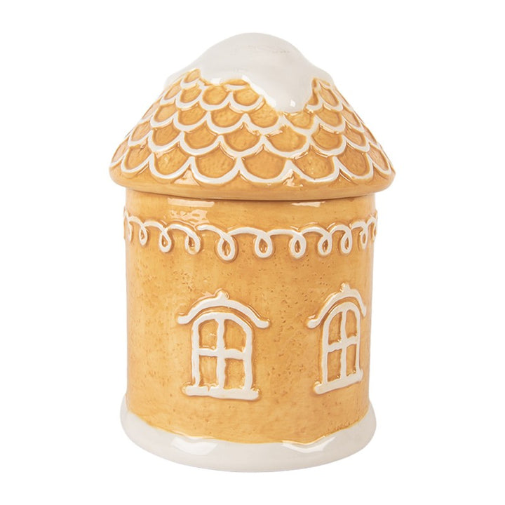 Clayre & Eef Voorraadpot Deksel Gingerbread house Ø 13x17 cm Bruin Keramiek