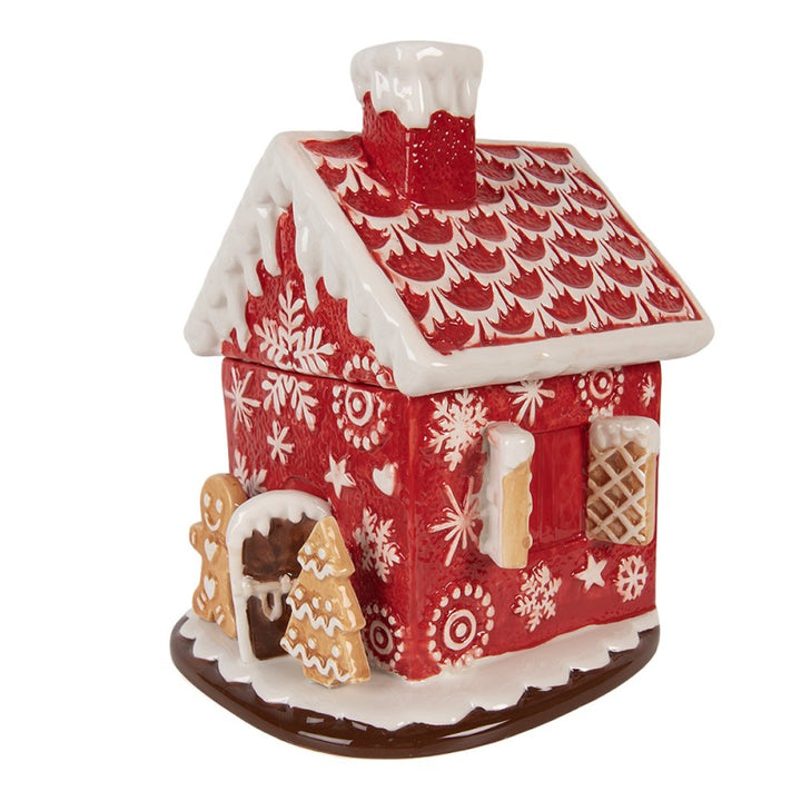 Clayre & Eef Voorraadpot Deksel Gingerbread house Ø 22x28 cm Rood Keramiek