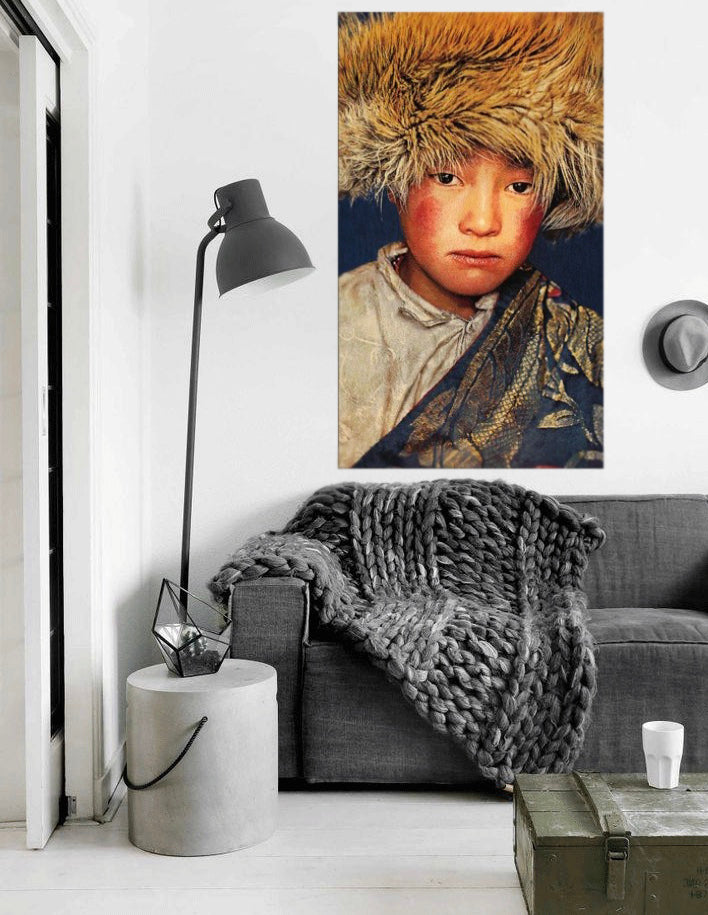 Geweven Wandpaneel Tibetan Boy – Blauw – Zonder lijst