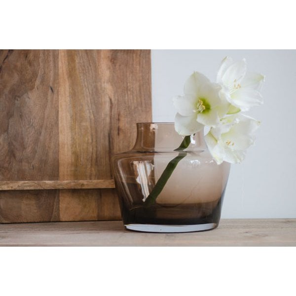 Coral Taupe vaas – Mondgeblazen bruine glazen vaas Ø25xH22 cm