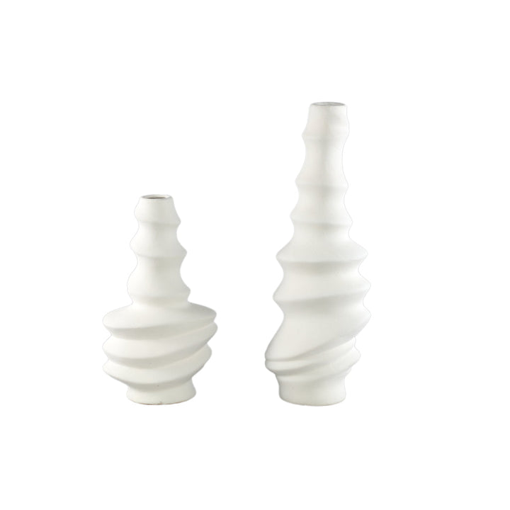 Georgy White ceramic pot round spiral wide S PTMD