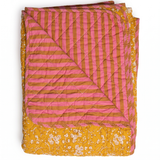 Plaid quilt katoen bloemetjesdessin 140x180 cm – geel & roze