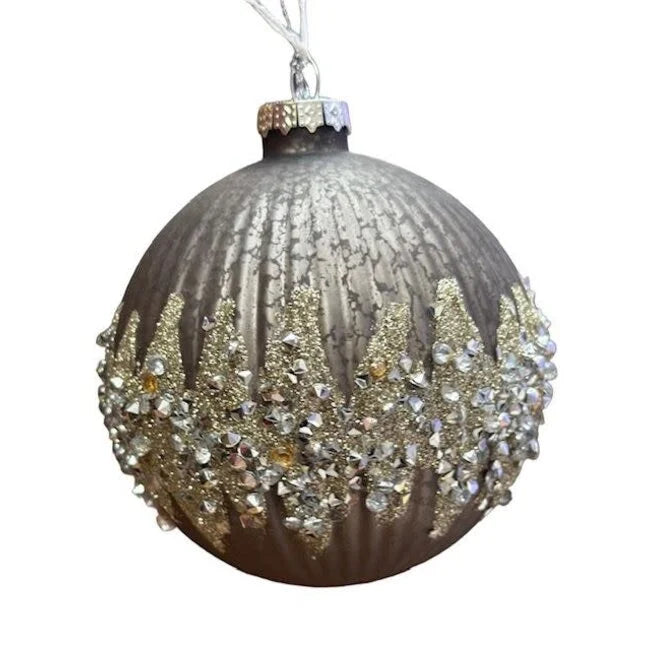Kerstbal glitter zilver grijs