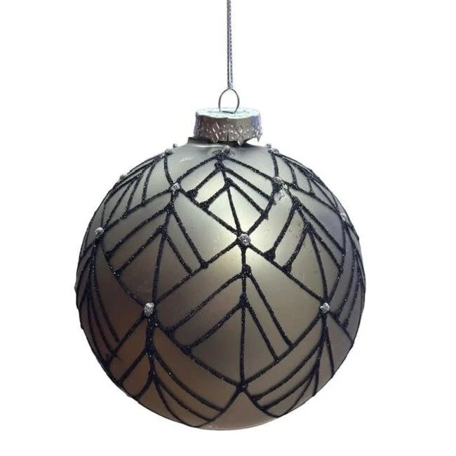 Kerstbal grijs zwart stripe