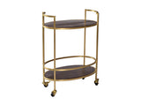 Ovale Wijntrolley – Mat Goud met Houten Plateaus