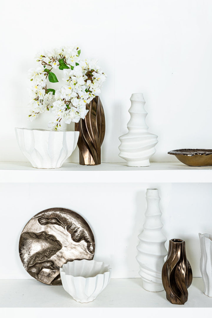 Georgy White ceramic pot round spiral L PTMD