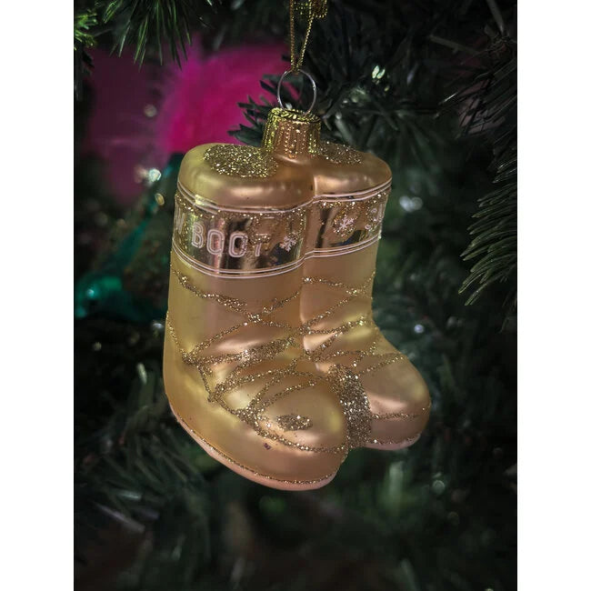 Snowboots Glass Gold Ornament