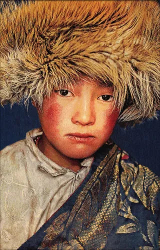 Geweven Wandpaneel Tibetan Boy – Blauw – Zonder lijst