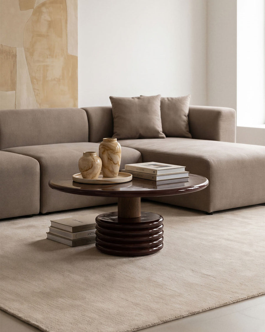 Salontafel Kyan – beton, eiken & metaal roodbruin