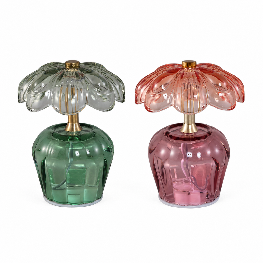 Kaydie Flower LED Lamp Set – Luxe Glazen Bloemlampen Groen & Roze