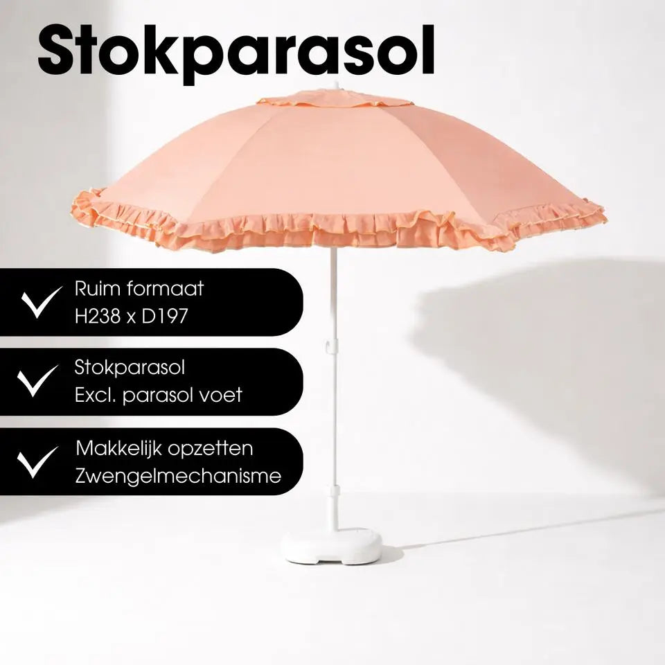 Kantelbare Parasol met Ruches Oranje Roze Strepen 197 cm