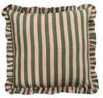 Set van 2 Sierkussen 50x50 – Roze Groen Strepen met Ruches
