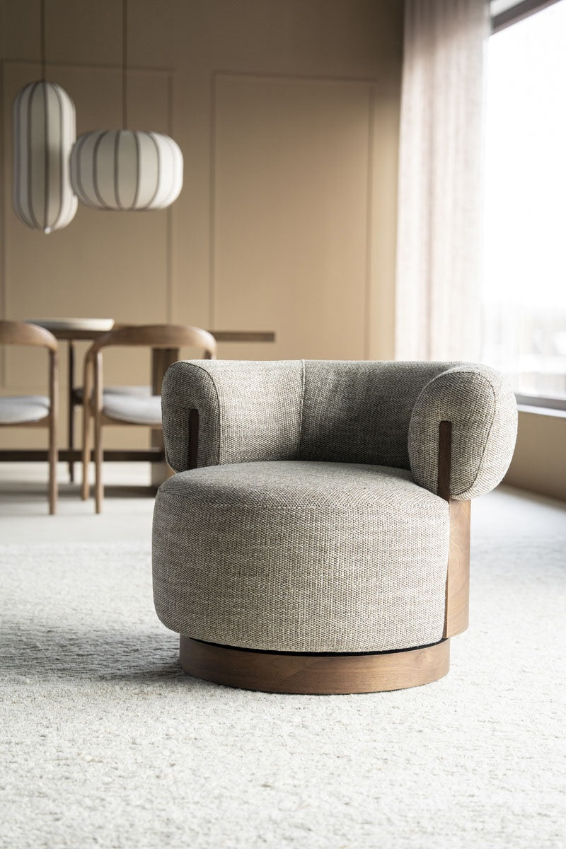 Fauteuil Nila bruin – stof, foam & hout taupe Vanu