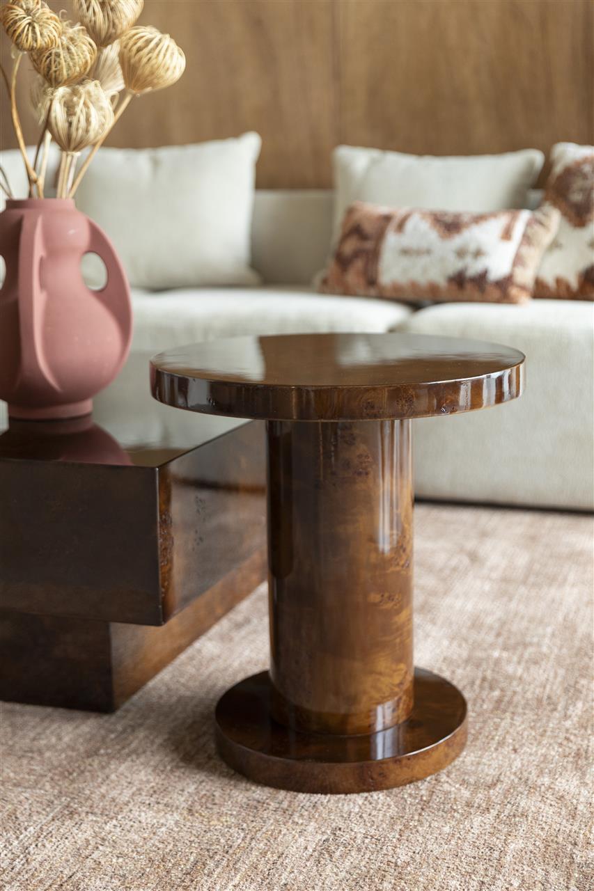 Bijzettafel Wortelhout Hoogglans – Dutchbone Quinn, 2 kleuren