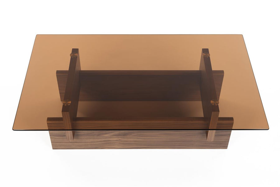 Salontafel Glas met Houten Onderstel – Dutchbone Lucifer, 2 kleuren