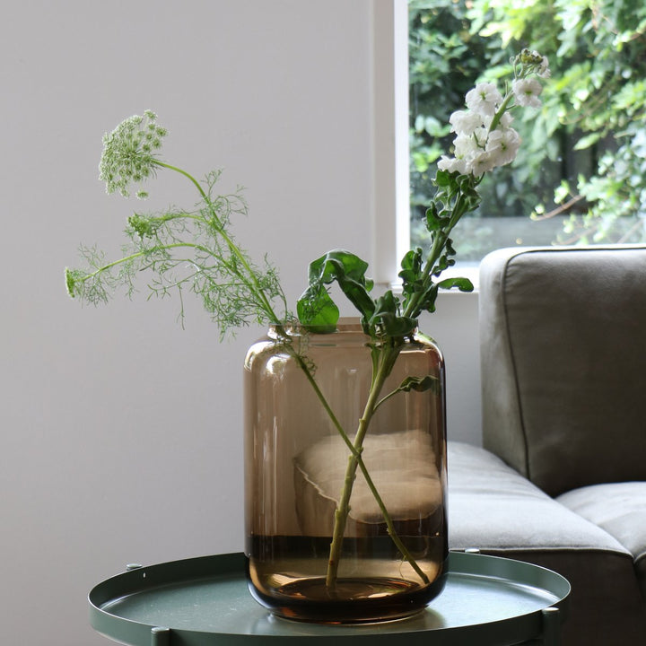 Wolga Taupe vaas – Mondgeblazen design van glas Ø19xH27 cm