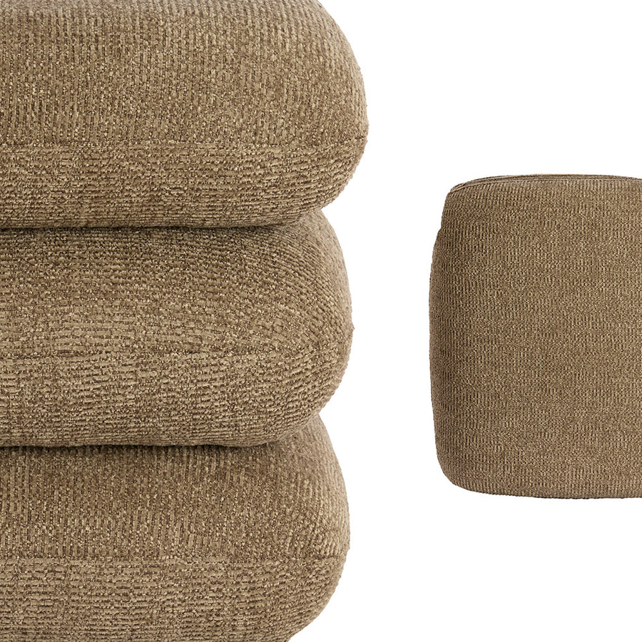 Poef Laurie taupe stof detail