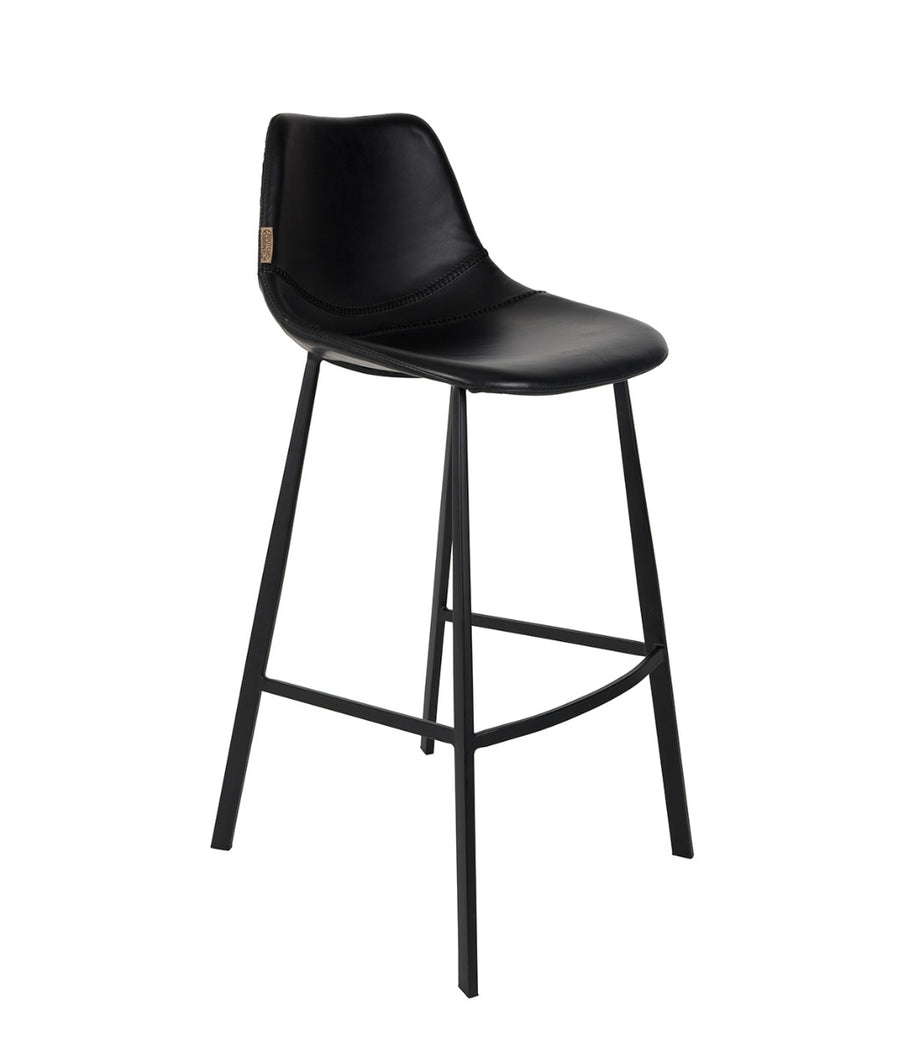 Barkruk 80 cm zwart leerlook met zwart onderstel – Dutchbone Franky