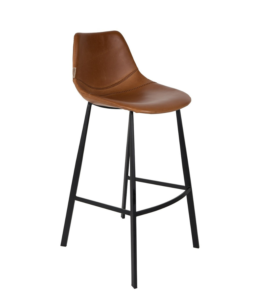 Barkruk 80 cm bruin leerlook met zwart onderstel – Dutchbone Franky