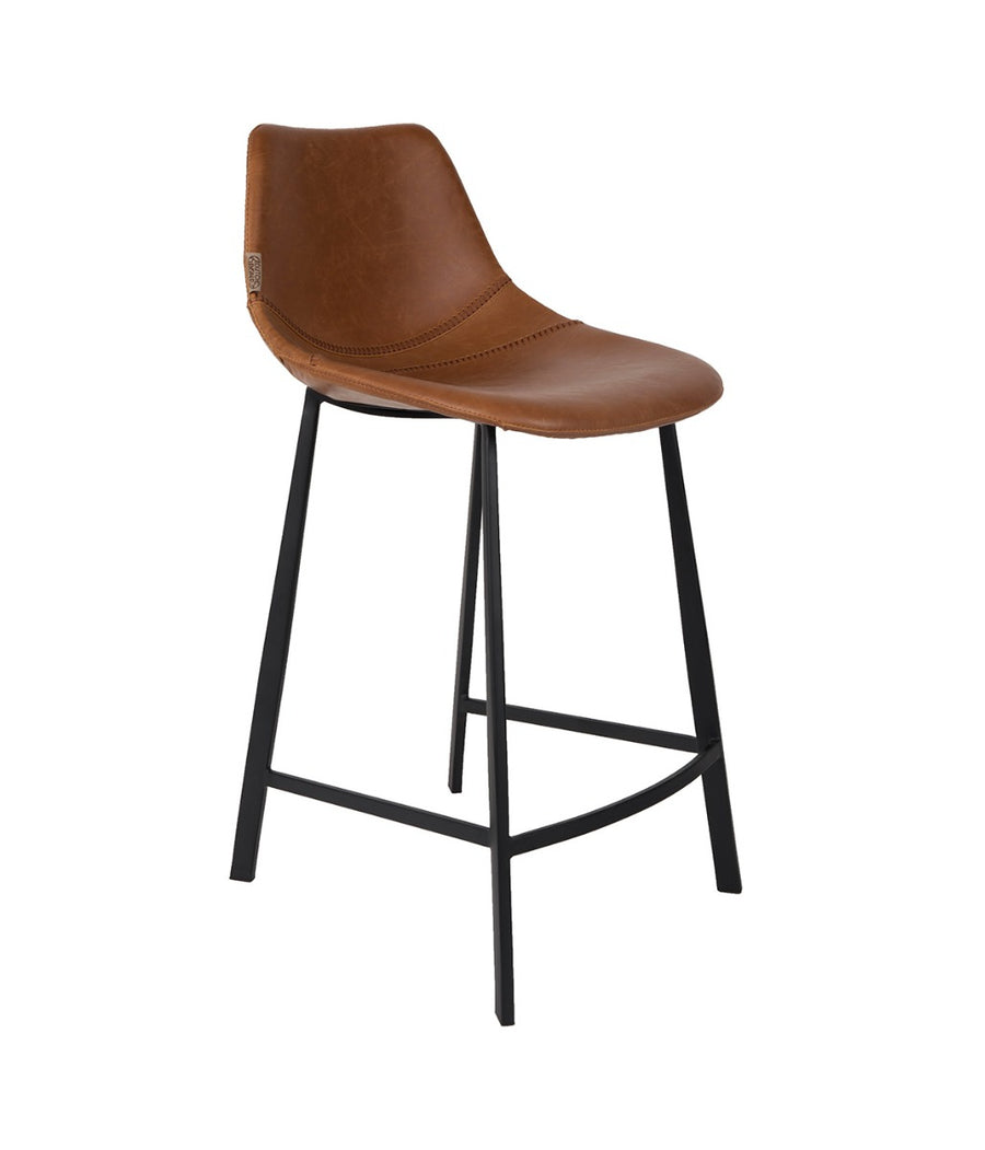 Barkruk 65 cm bruin leerlook met zwart onderstel – Dutchbone Franky