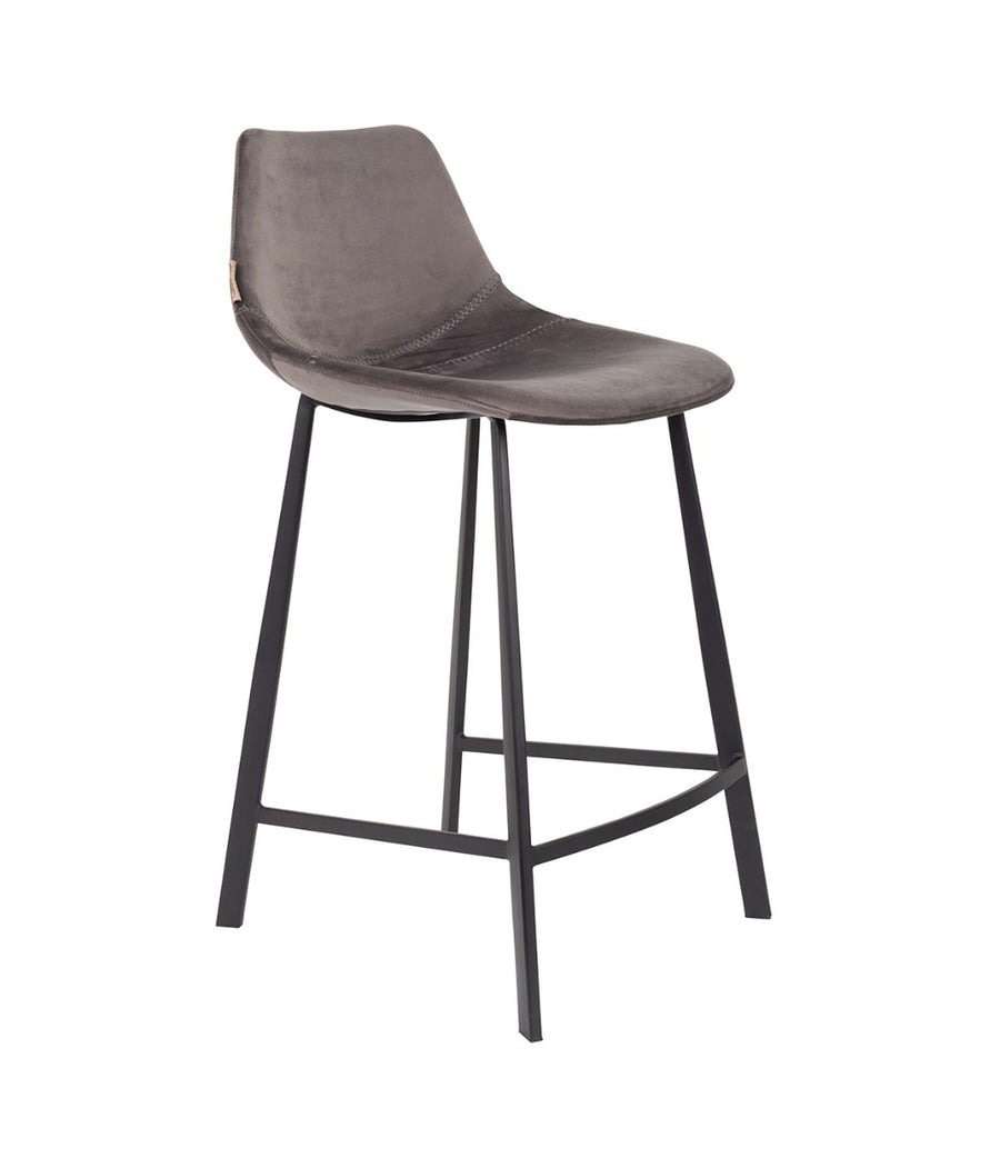 Barkruk 65 cm grijs velvet met zwart onderstel – Dutchbone Franky