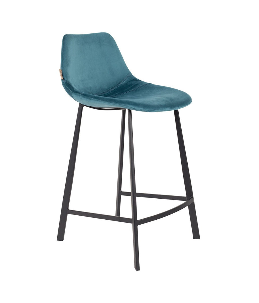 Barkruk 65 cm blauw velvet met zwart onderstel – Dutchbone Franky