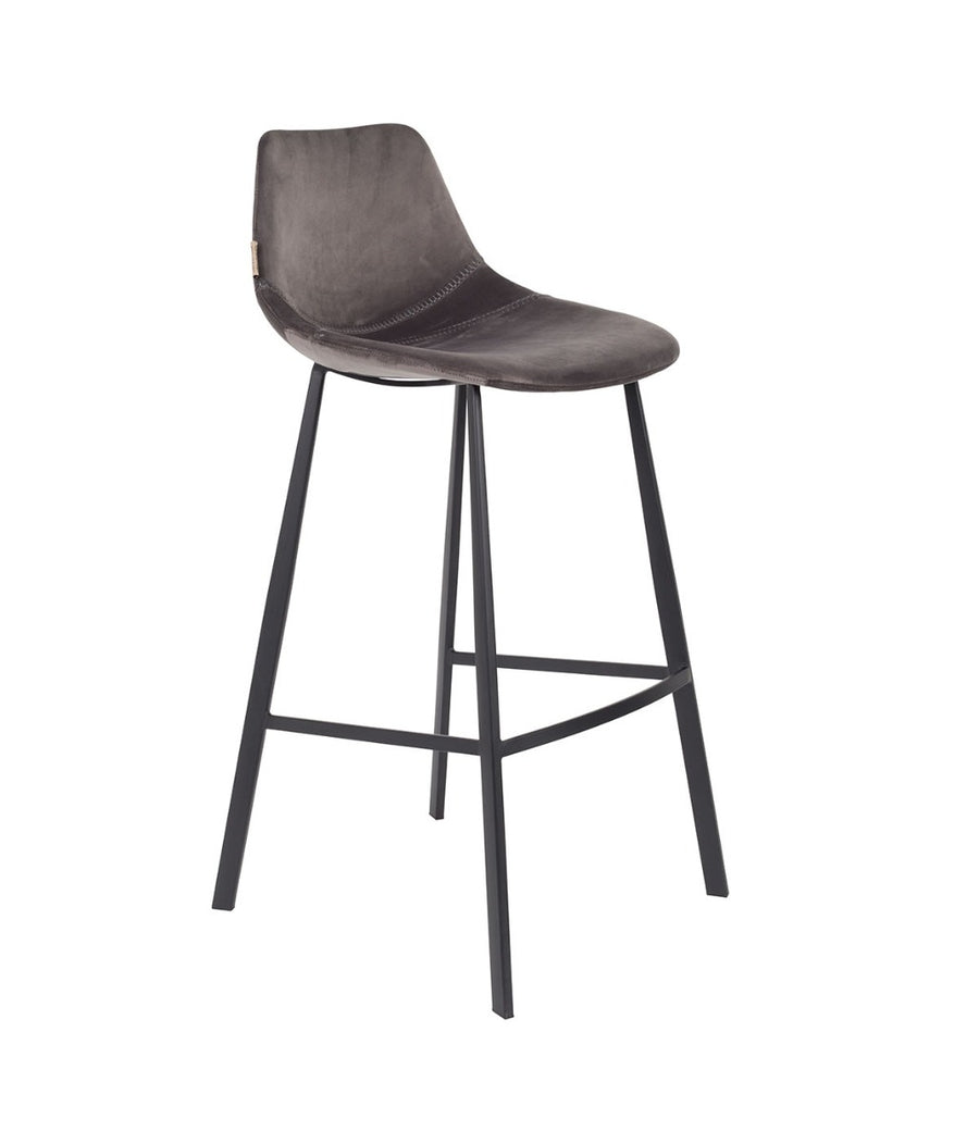 Barkruk 80 cm grijs velvet met zwart onderstel – Dutchbone Franky
