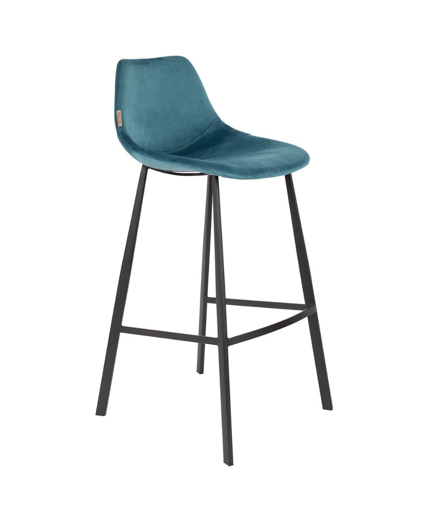 Barkruk 80 cm blauw velvet met zwart onderstel – Dutchbone Franky
