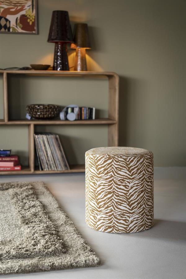 Poef Tigra – polyester & hout mosterd