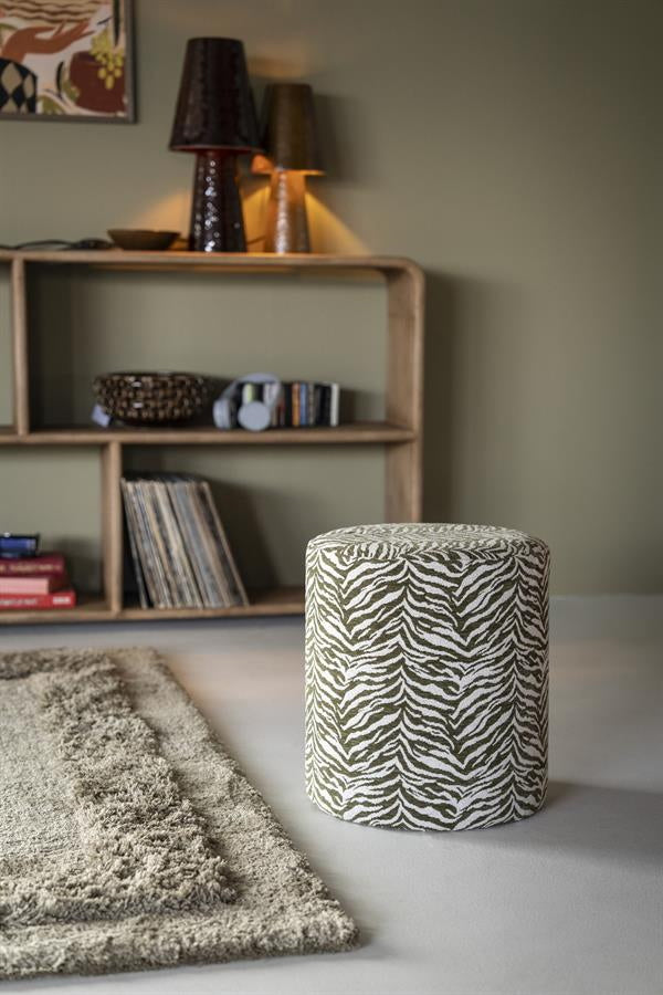 Poef Tigra – polyester & hout groen