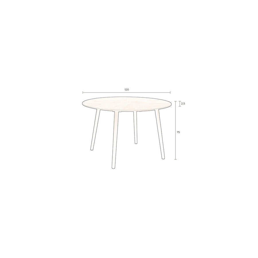 Maattekening ronde eettafel 120 x 75 cm Dutchbone Clover