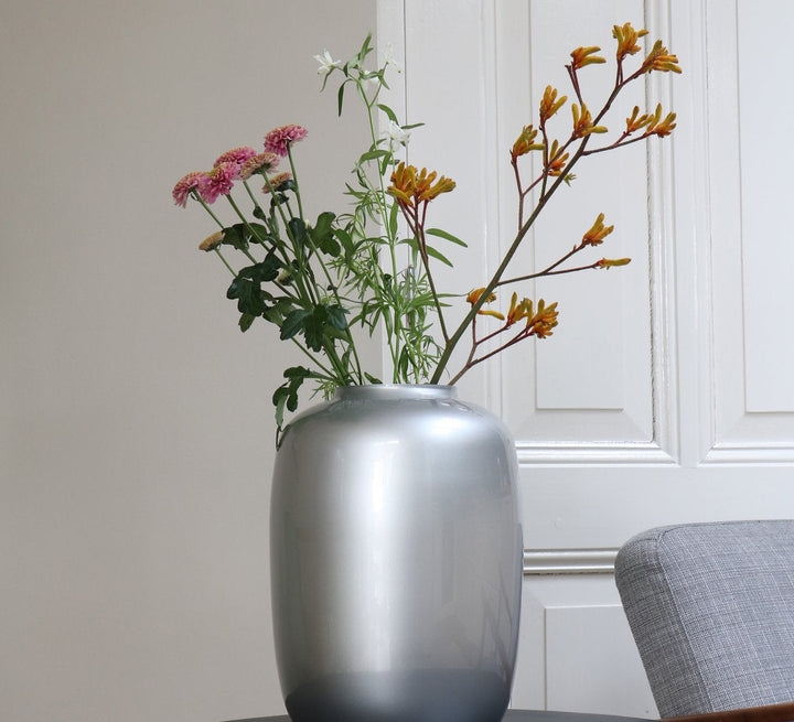 Artic Silver vaas – Mondgeblazen zilveren designvaas van glas
