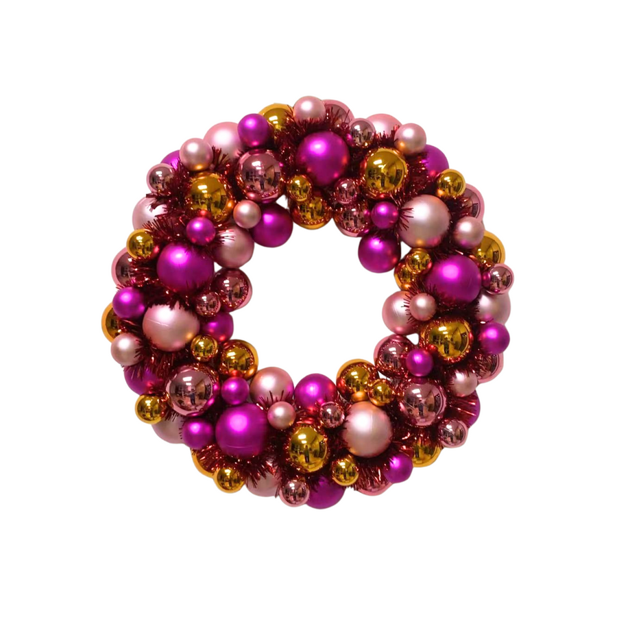 Kerstkrans Kerstballen Roze & Oranje – 34 cm