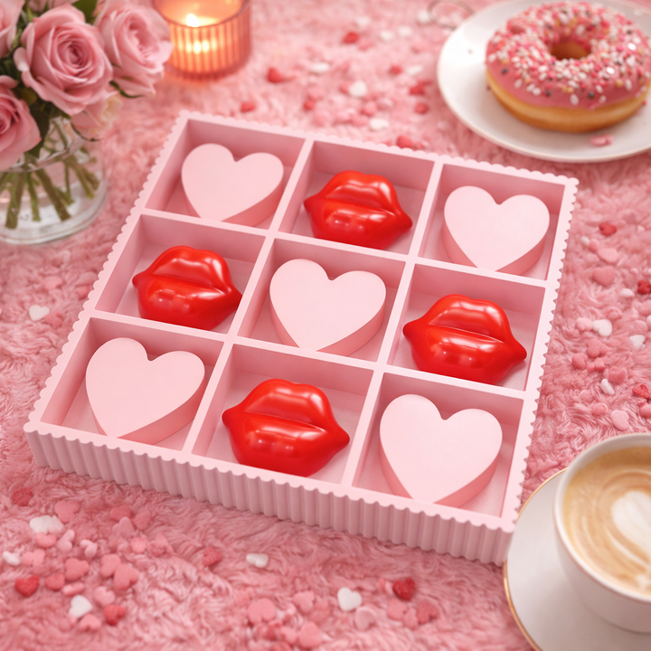 Boter-Kaas-en-Eieren Spel – Hartjes & Lippen – Roze