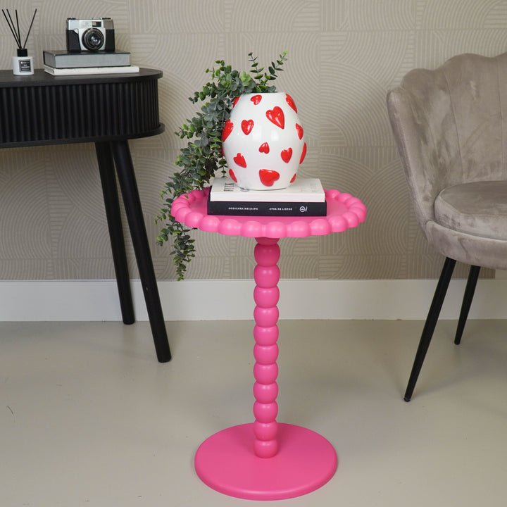 Ronde Bijzettafel Pearl – Neon Pink – Ø 38 × 55 cm