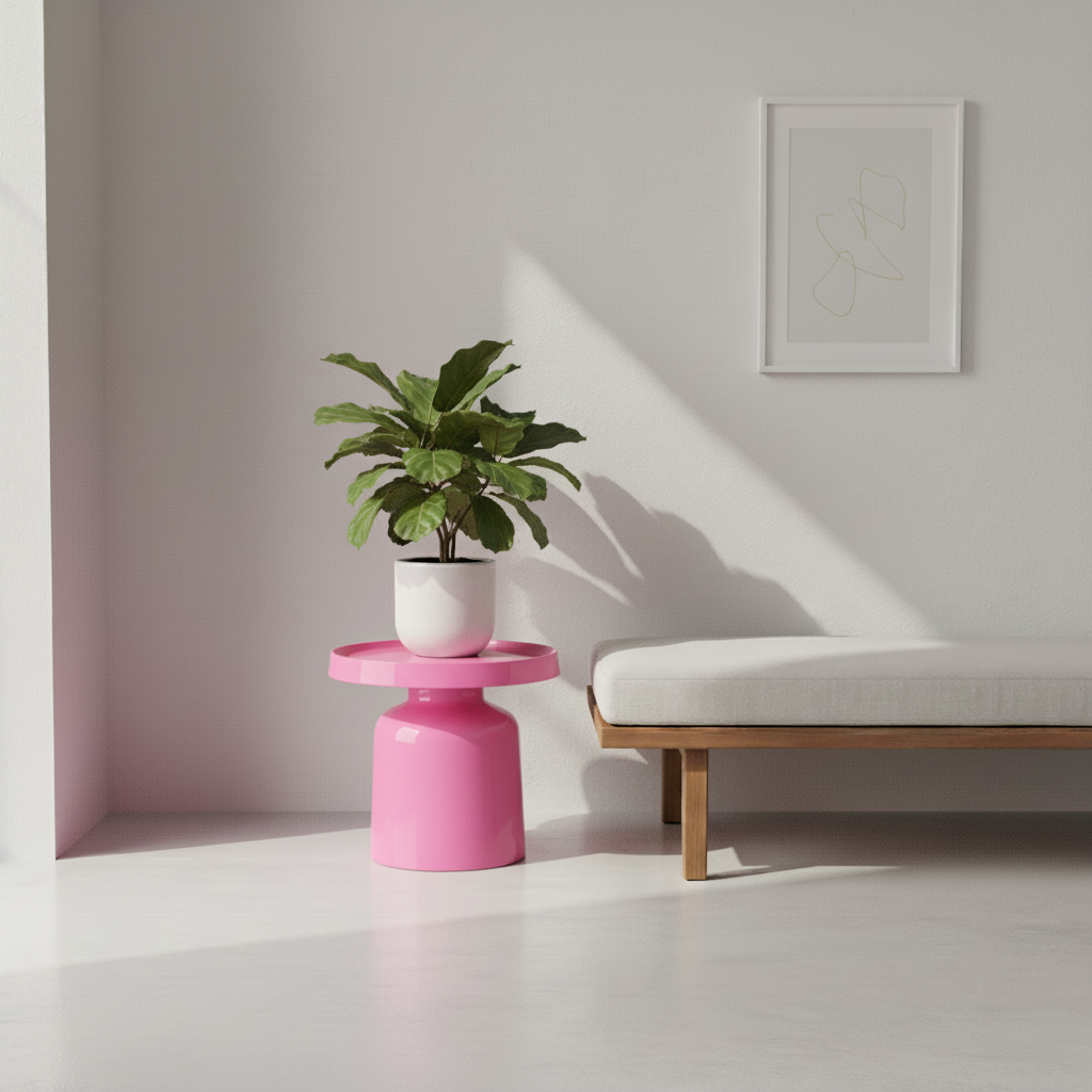 Metalen Bijzettafel Pawn – Neon Pink – Ø 43 × 42 cm