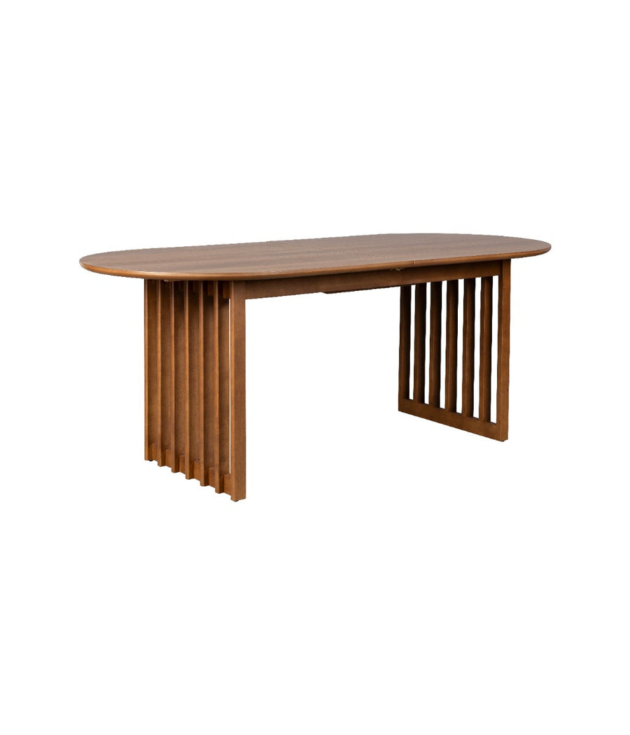 Ovale eettafel walnoot Dutchbone Barlet van opzij