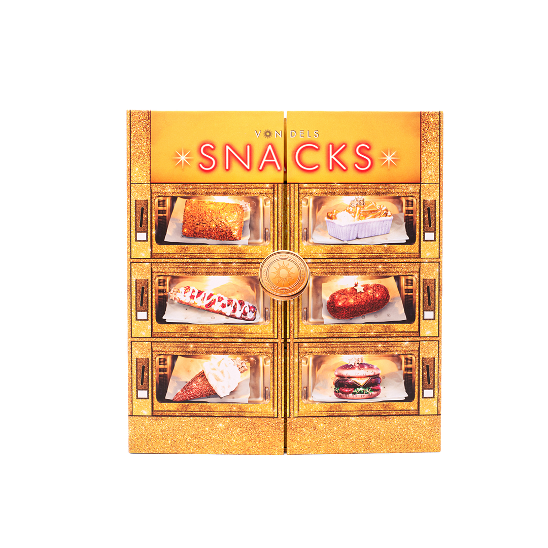 Adventskalender Vondels met 6 laatjes en glazen kersthangers Snackbox