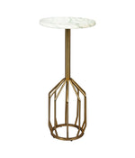 Smalle marmeren bijzettafel 25 cm met goud onderstel – Dutchbone Salerno