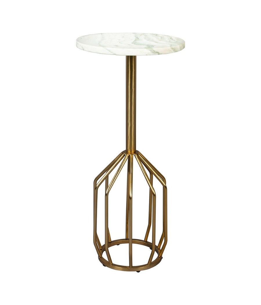 Smalle marmeren bijzettafel 25 cm met goud onderstel – Dutchbone Salerno