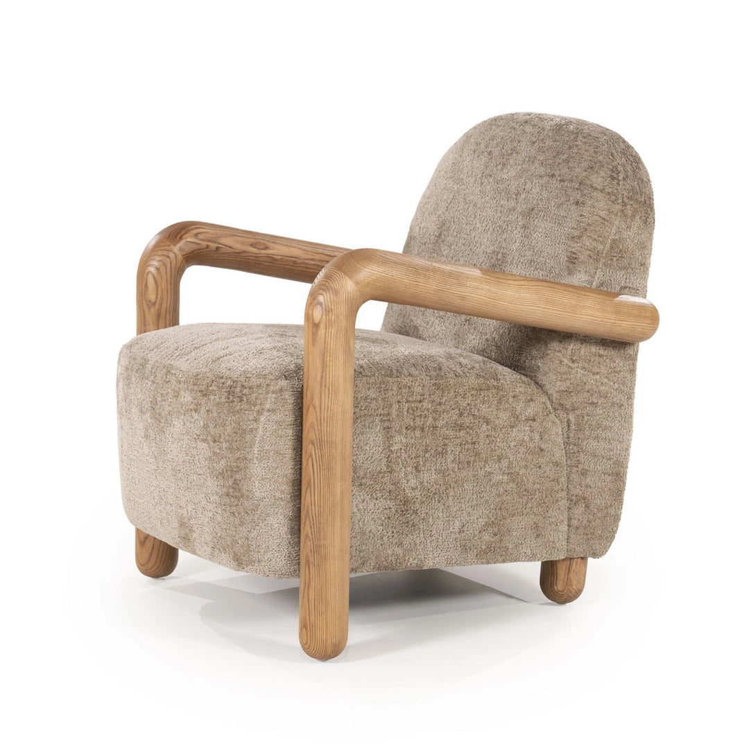 Retrova Fauteuil Taupe – Print Design met Houten Armleuningen