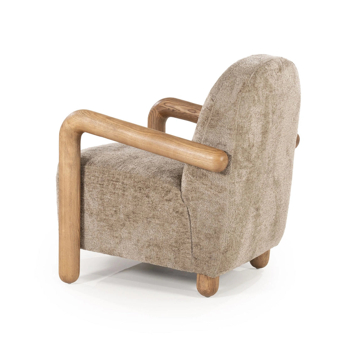 Retrova Fauteuil Taupe – Print Design met Houten Armleuningen