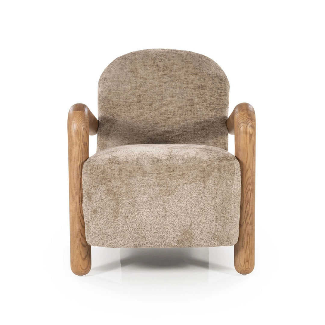 Retrova Fauteuil Taupe – Print Design met Houten Armleuningen